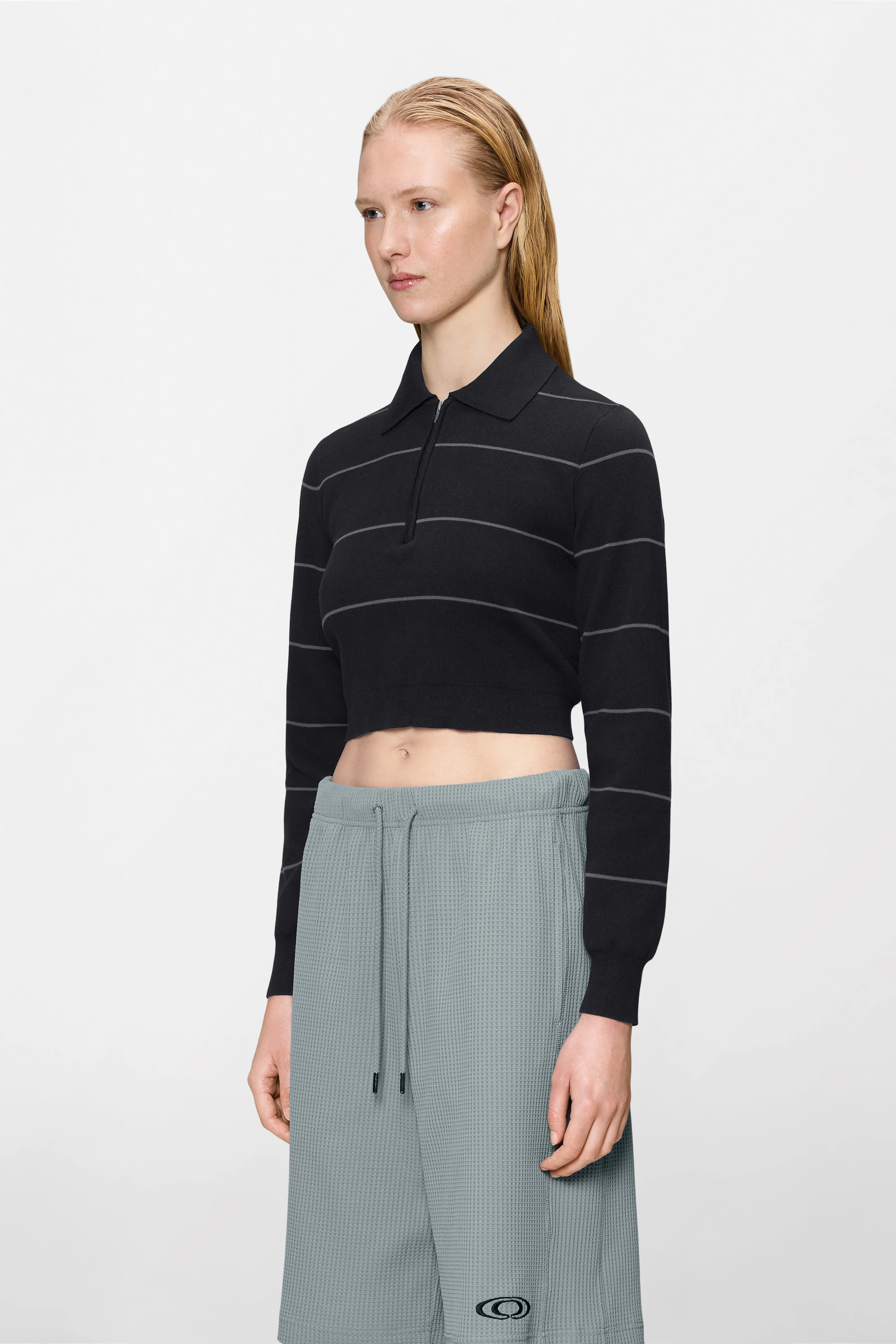 Striped Knit W Long Sleeve Polo - Image 4